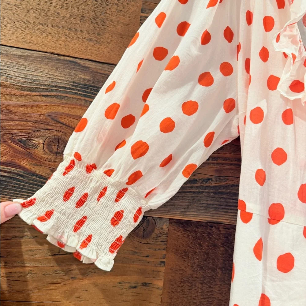Polka Dot Ruffle Wrap Dress - Picture 7 of 15